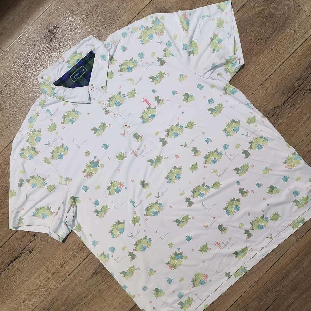 William Murray Golf Mens‎ XXL Polo Shirt White Desert Cacti Golfers Performance